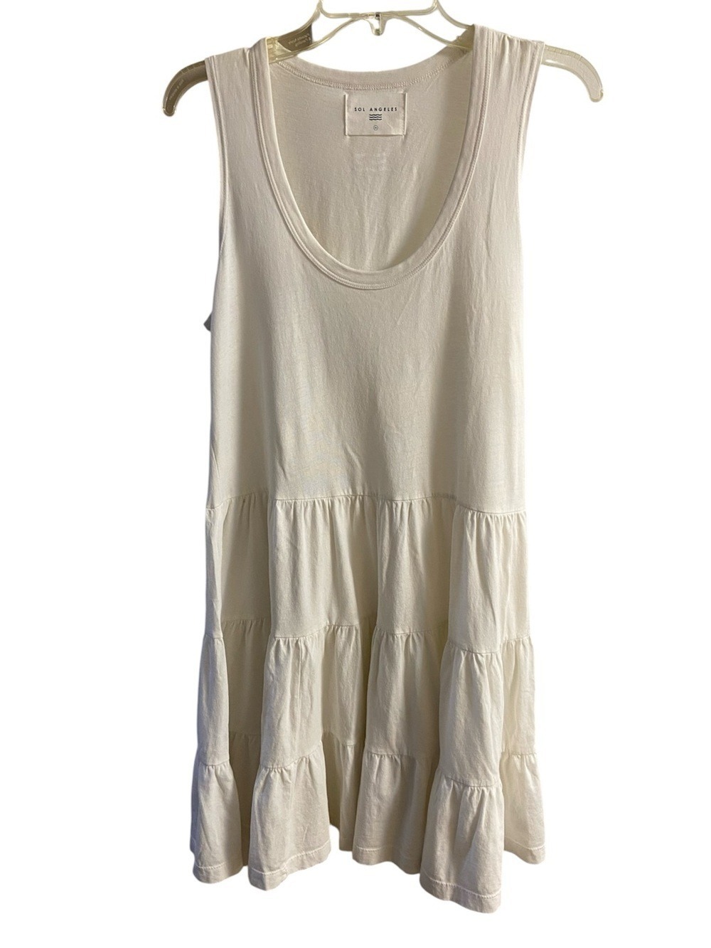 Sol Angeles Cream Tiered Tank Dress Sleeveless Summer Dress Medium NWT